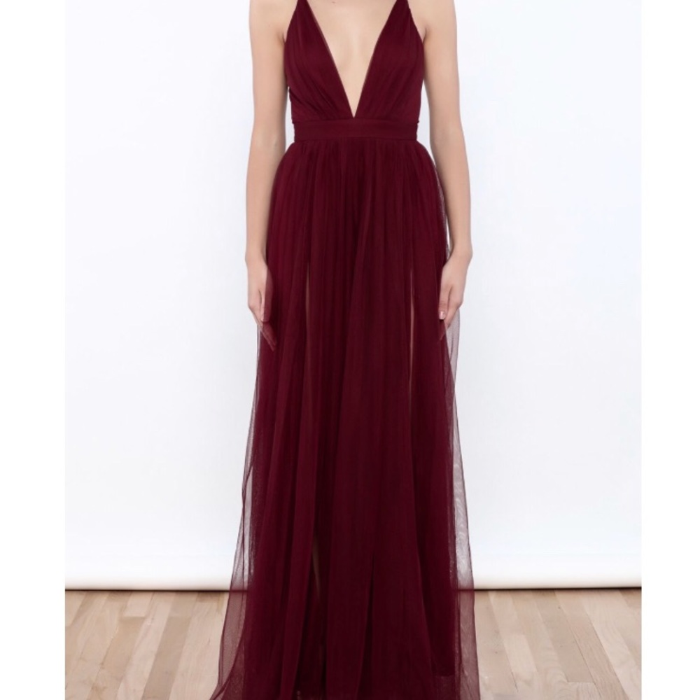 Plunging Tulle Formal Dress